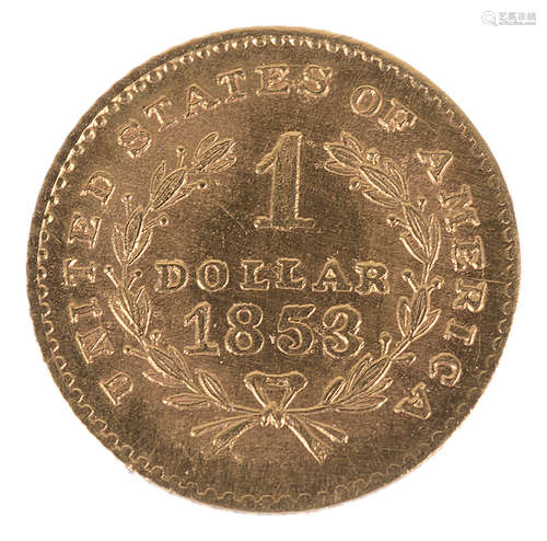 A United States 1853 gold dollar