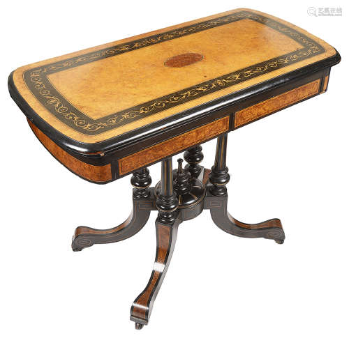 A Vict. burr walnut and ebonised card table