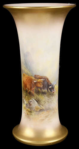 A Royal Worcester trumpet vase hand painted by John Stinton