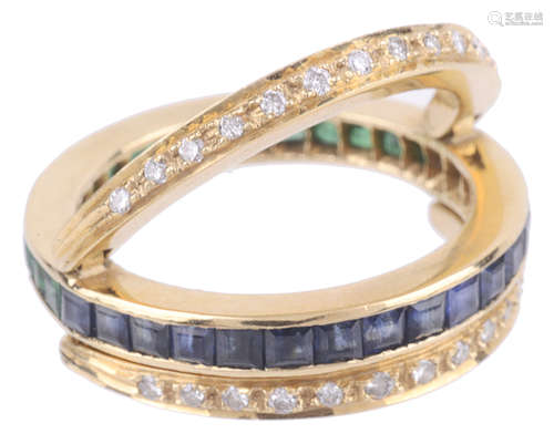 Continental diamond, emerald and sapphire 'reversible' eternity ring