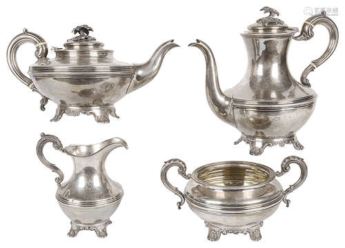 A Vict. three piece silver tea service, hallmarked London 1848(4)