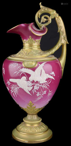 An unusual Royal Worcester vase of ewer form, circa 1895