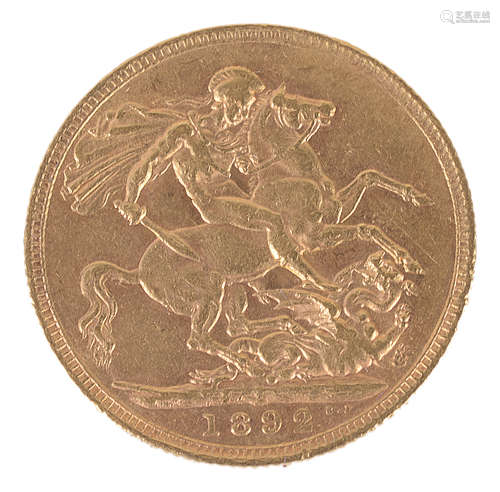 A Queen Victoria 1892 gold full sovereign