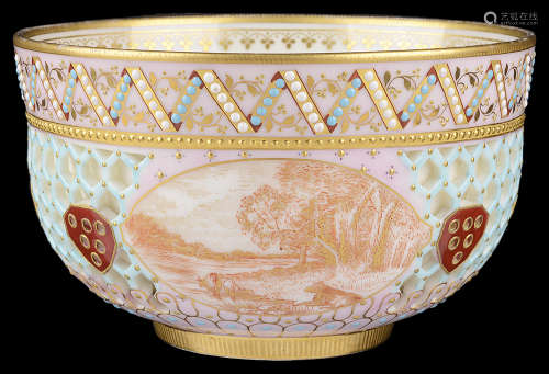 A Royal Worcester cabinet reticulated bowl attributed to George Owen