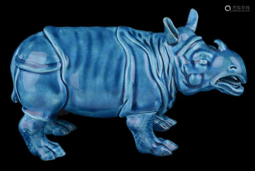 A Royal Worcester turquoise majolica model of a Rhinoceros, c1880