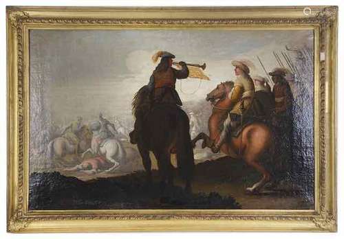 Follower of Palamedes late 17th c. 'Battlescene' oil on canvas, framed