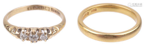 A diamond set gypsy ring together with a 22ct gold wedding band(2)