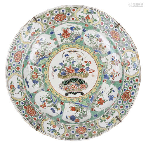 A large Chinese Kangxi famille verte charger of lobed form