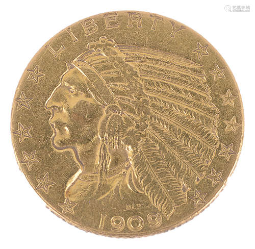 A United States 1909 five dollar gold coin