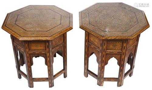 A pair of hardwood Moroccan inlaid occasional tables(2)