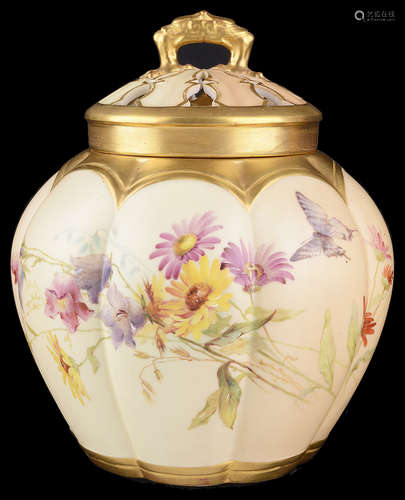 A Royal Worcester blush ivory pot pourri jar, circa 1898