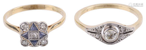 Two delicate Art Deco diamond set rings(2)