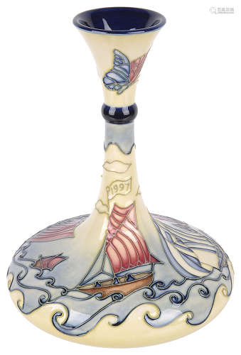 A contemp. Moorcroft Trial Centenary 1897-1997 Yacht vase, c1996