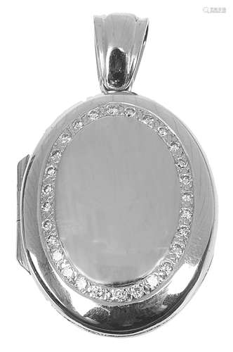 A contemporary 18ct white gold and diamond set oval locket