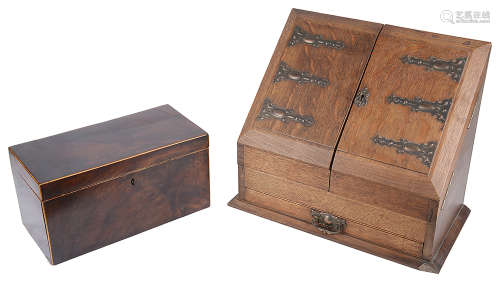 20th c. oak correspondence box and a 19th c. mahogany tea caddy (2)