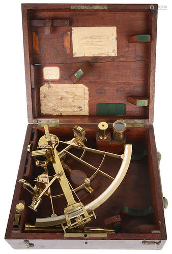 An 8 1/2-inch brass lattice sextant by Lorieux A. Hurlimann, Paris