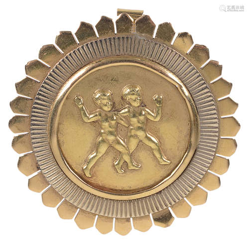 An 18ct gold 'Gemini' medallion pendant brooch