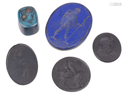 A collection of Georgian tassies and Wedgwood basalt intaglios(5)