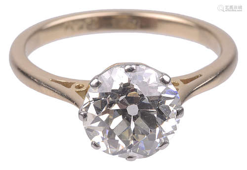 A single stone old cut diamond set ring, approximately 2 carats