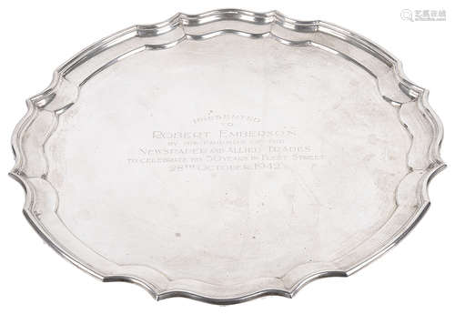 A George VI silver tray, hallmarked Sheffield 1941