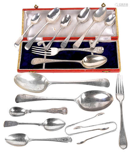 A miscellaneous selection of Georgian and later silver flatware(16)