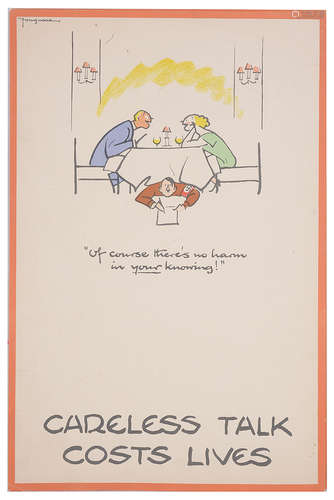 Fougasse (Kenneth C B 1886-1965) Careless Talk Costs Lives lithograph