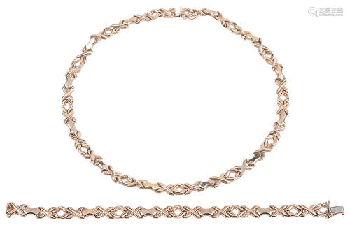 A Continental 9ct gold fancy link necklace and matching bracelet(2)