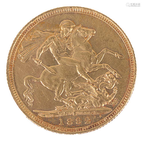 A Queen Victoria 1892 gold full sovereign