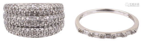 A contemporary pave set diamond ring and another diamond ring(2)