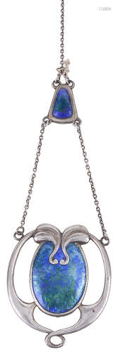A Charles Horner Art Nouveau silver and enamel pendant necklace