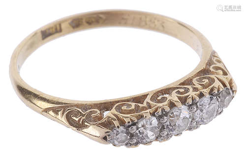 An 18ct gold mounted five stone diamond set ring