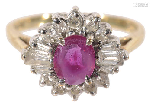 A ruby and diamond set fancy ring