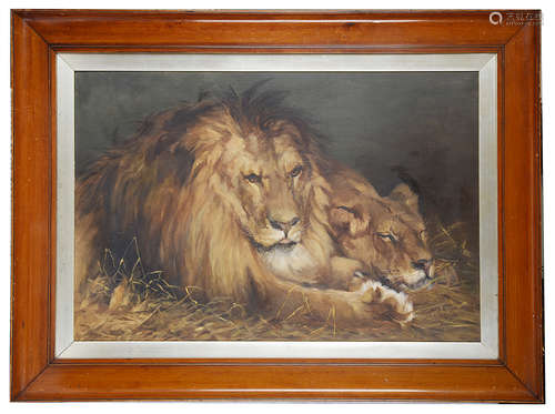 L Dixon (Brit.) 'Lion, Sleeping Lioness',after 19c.Geza Vastagh(Hung.)