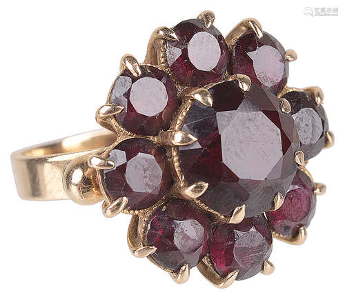 A large Continental garnet set cluster ring, circa 1960