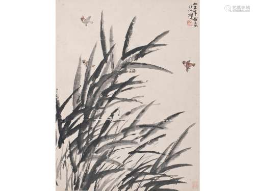 徐悲鸿（1895～1953） 芦雀 立轴 设色纸本