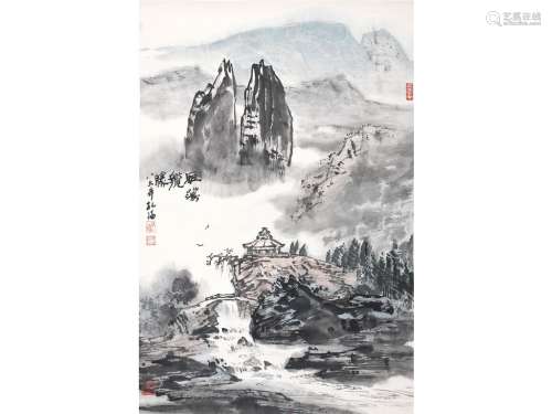 孔仲起（b.1934） 雁荡揽胜图 立轴 设色纸本