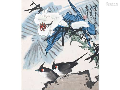 李铎（b.1930） 花鸟 立轴 设色纸本