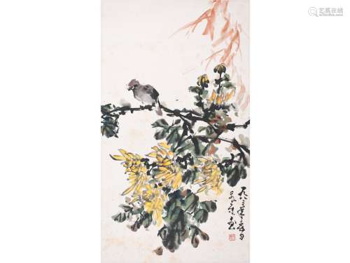 刘永康（b.1962） 花鸟 立轴 设色纸本