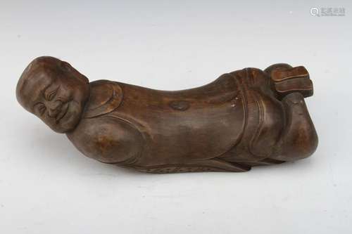 [CHINESE]QING DYNASTY STYLED BAMBOO CARVED PILLOW IN THE FORM OF A CHILD L:12.65