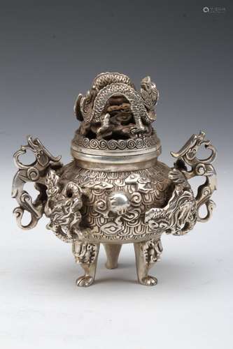 [CHINESE] QIAN LONG NIAN ZHI MARKED WHITE BRASS CENSER L:6.5