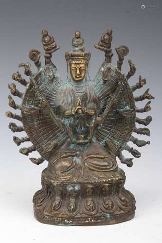 [CHINESE]QING DYNASTY STYLED COPPER MADE STATUE OF BUDDHA WITH THOUSAND HANDS L: 4.8