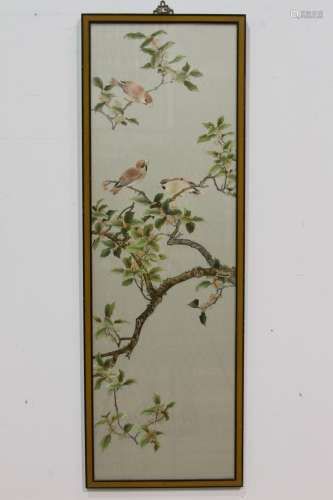 [CHINESE] A TRADITIONAL CHINESE SILK PAINTING OF FLOWRS AND BIRDS W:16