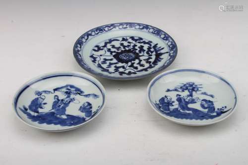 [CHINESE]WAN YU MARKED BLUE AND WHITE PORCELAIN PLATE (TOTAL 3 ITEMS) L:7