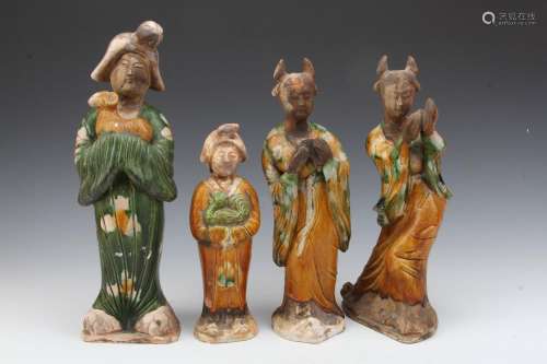 [CHINESE]A SET OF TANG DYNASTY STYLED TRI COLOR STATUES(4 ITEMS)(MEASURED WITH THE LARGEST ITEM)W:5