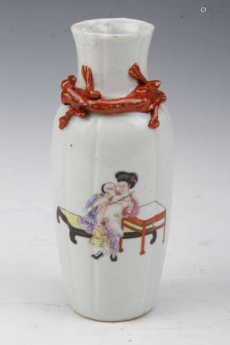 [CHINESE]QING DANASTY STYLED WHITE GLAZED GUANYIN VASE PAINTED WITH EROTIC DRAWING W:2.6