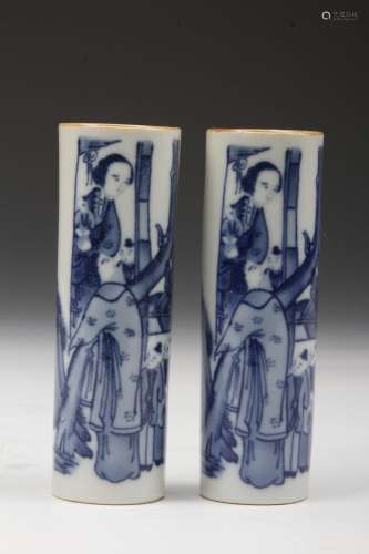 [CHINESE]BLUE AND WHITE GLAZED SMALL BRUSHING POT WITH FIGURE PATTERN D:2