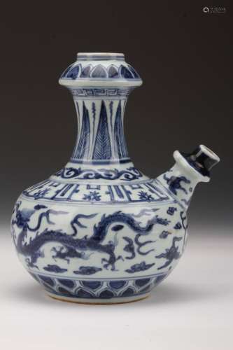 [CHINESE]MING STYLED BLUE AND WHITE KENDIS WITH A PAIR OF DRAGONS PATTERN L:8