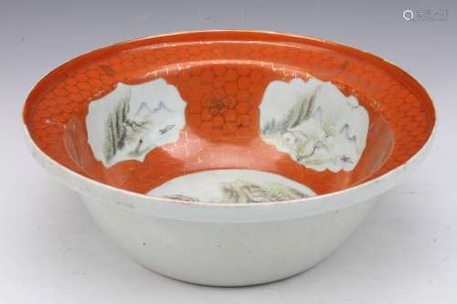 [CHINESE]FAMILLE ROSE PORCELAIN BOWL PAINTED WITH LANDSCAPE W:14