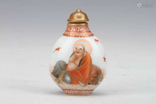 [CHINESE] QIAN LONG NIAN ZHI MARKED FAMILLE ROSE SNUFF BOTTLE PAINTED WITH BUDDHA FIGURE L:1.8