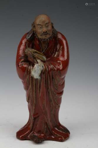 [CHINESE]OLD STYLED SHIWAN KILN PORCELAIN STATUE OF DHARMA ORNAMENT L:3.9